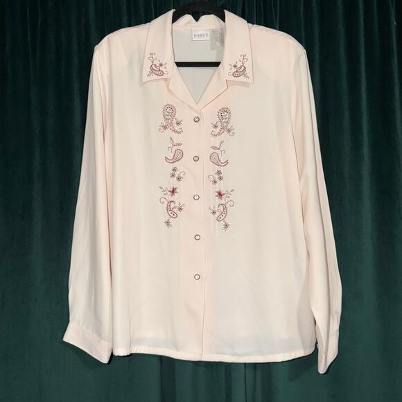 Koret Tops - Vintage Koret Embroidered Button Down Blouse Light Pink Size 16